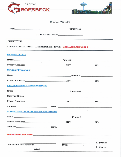 First page of the HVAC Permit