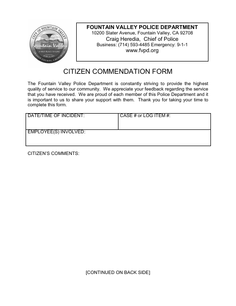 First page of the Citizen Commendation Form