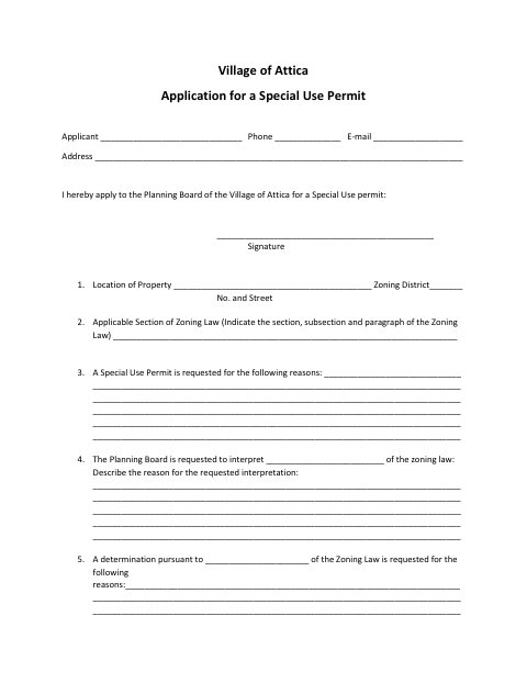 First page of the Application for a Special Use Permit