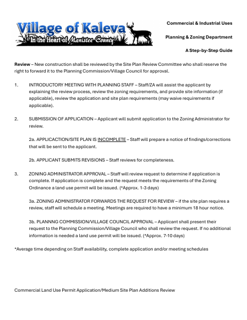 First page of the Commercial Land Use Permit Application and Medium Site Plan Review