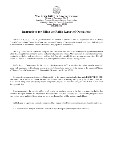 First page of the Raffle Report of Operations