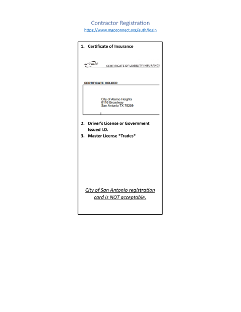 First page of the Contractor Registration