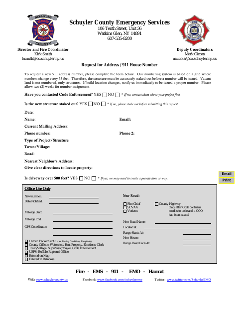 First page of the Request for Address / 911 House Number