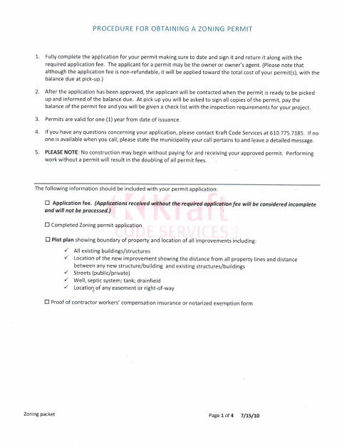 First page of the Zoning Permit Application
