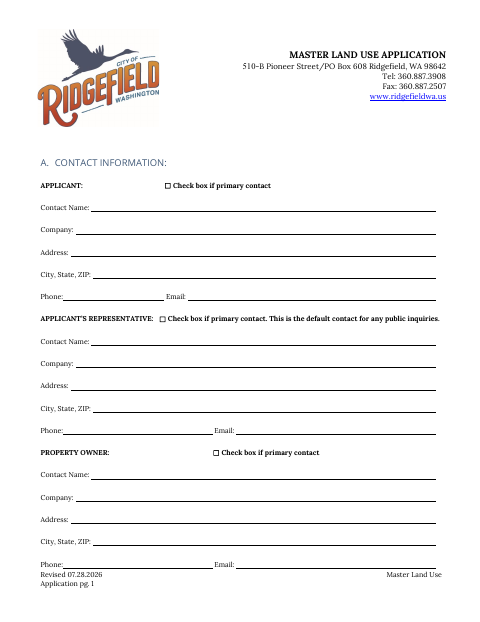 First page of the Master Land Use Application