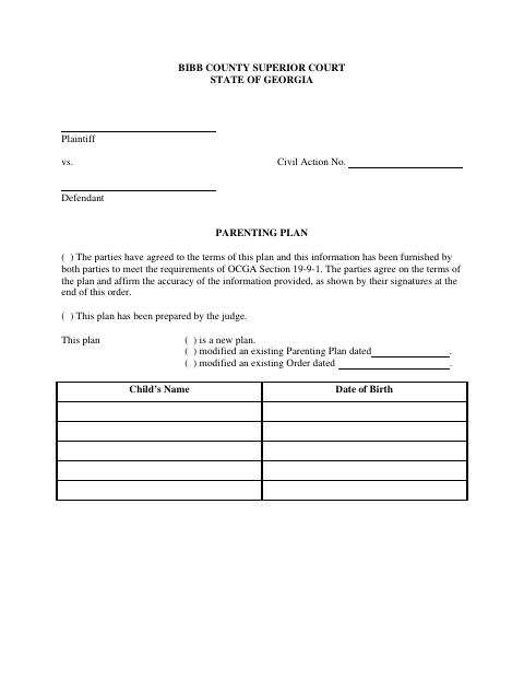 First page of the Parenting Plan