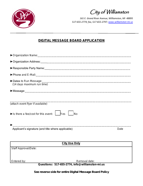 First page of the Digital Message Board Application