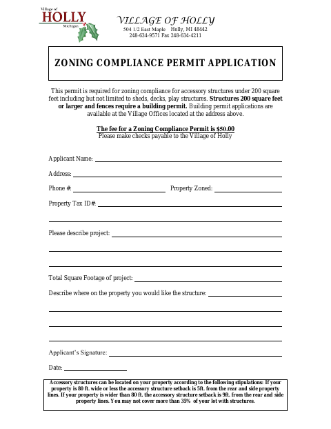 First page of the Zoning Compliance Permit Application