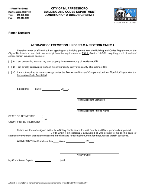 First page of the Affidavit of Exemption