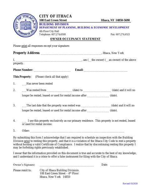 First page of the Owner Occupancy Statement