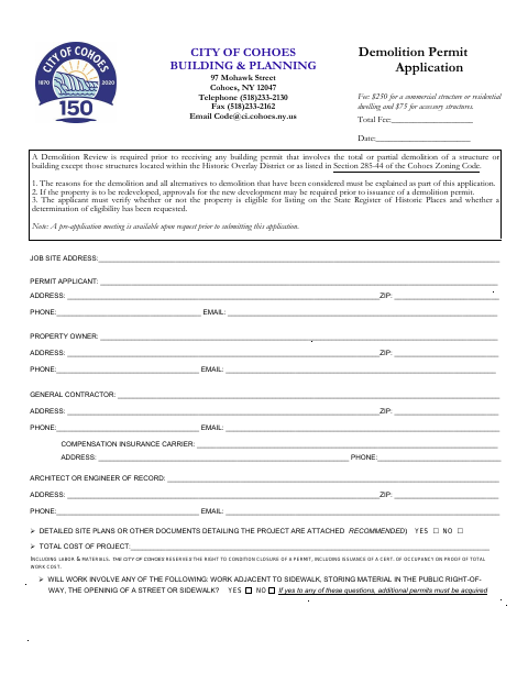 First page of the Demolition Permit Application