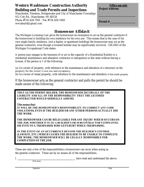 First page of the Homeowner Affidavit