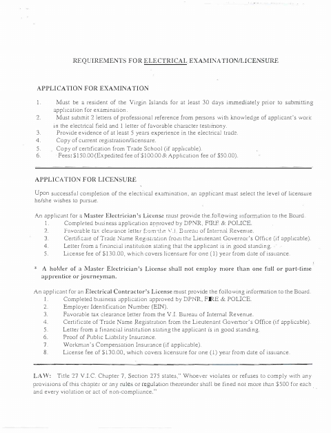 First page of the Electrician Examination Application
