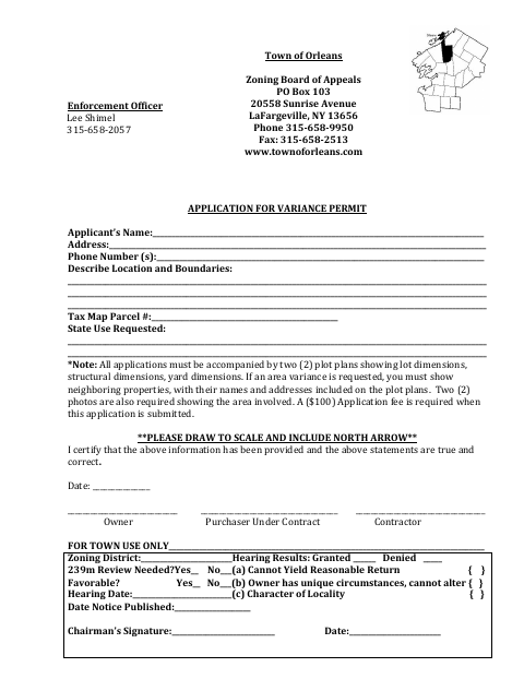 First page of the Application for Variance Permit