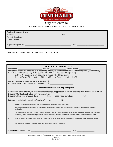 First page of the Floodplain Development Permit Application