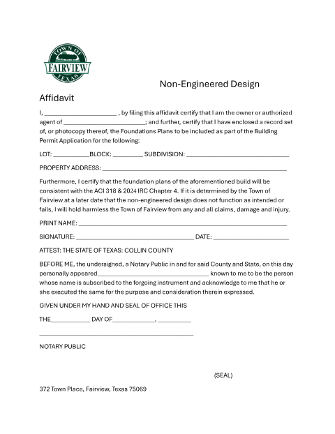 First page of the Non-Engineered Design Affidavit