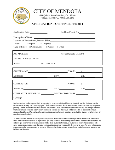 First page of the Application for Fence Permit