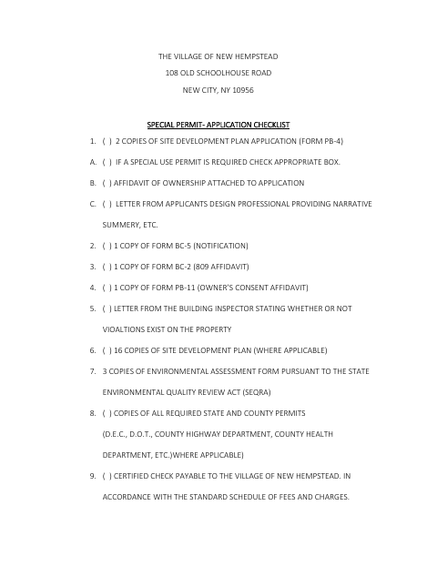 First page of the Special Permit Application