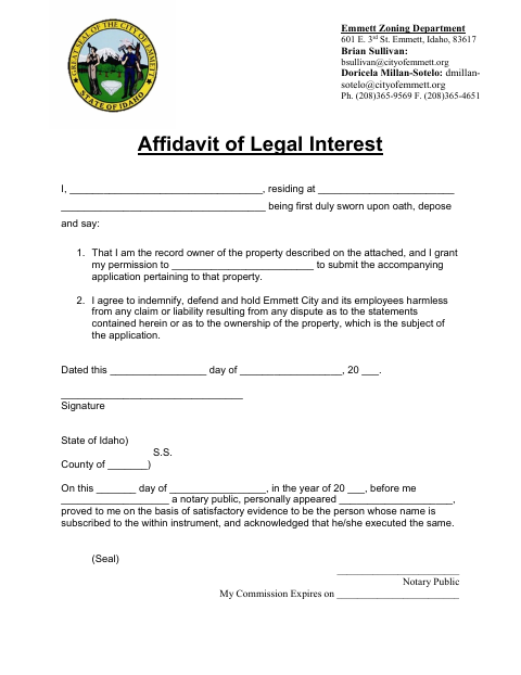 First page of the Affidavit of Legal Interest