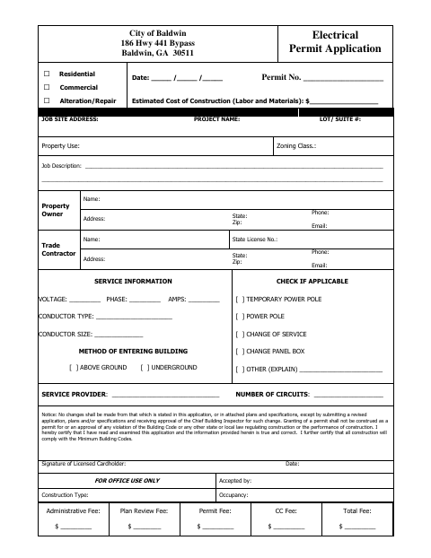 First page of the Electrical Permit Application