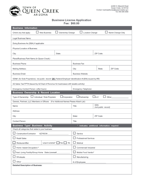 First page of the Business License Application