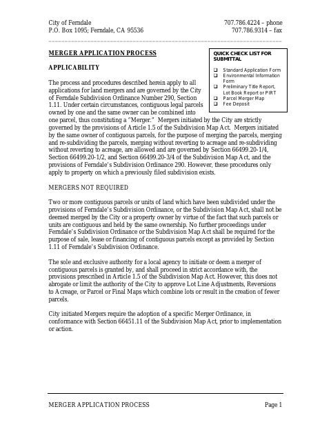 First page of the Merger Application Process