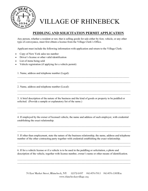 First page of the Peddling and Solicitation Permit Application