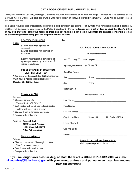 First page of the Pet License Application