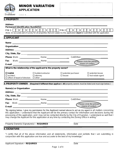 First page of the Minor Variation Application