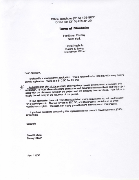 First page of the Application for Town Zoning Permit
