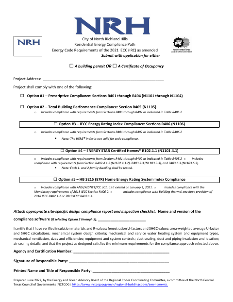 First page of the Residential Energy Compliance Path