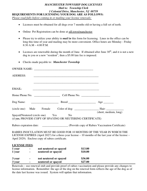 First page of the Dog License Renewal