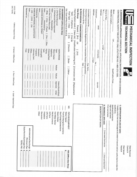 First page of the Mechanical Inspector Technical Section
