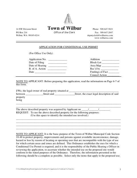 First page of the Application for Conditional Use Permit