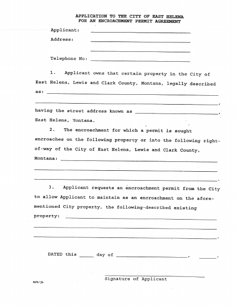 First page of the Encroachment Permit Application