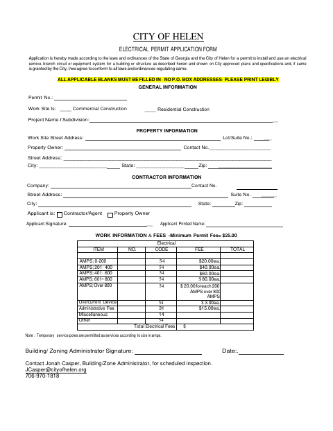 First page of the Electrical Permit Application Form