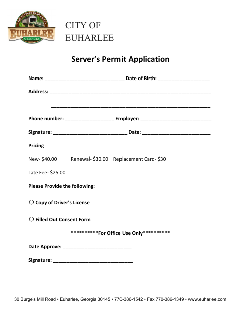 First page of the Server's Permit Application