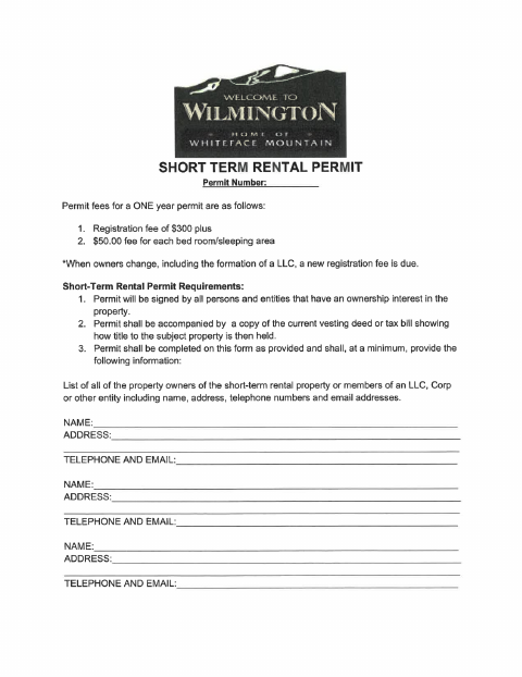 First page of the Short Term Rental Permit Application