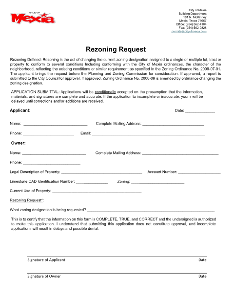 First page of the Zoning Change Request