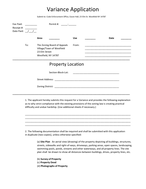 First page of the Variance Application