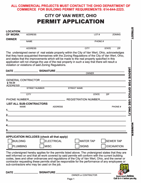 First page of the Building Permit Application
