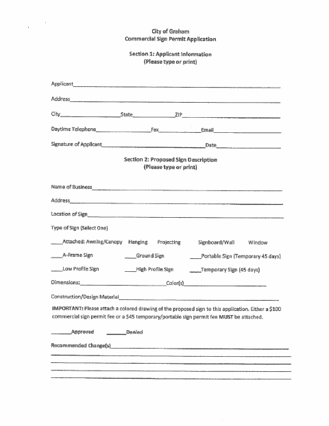 First page of the Commercial Sign Permit Application