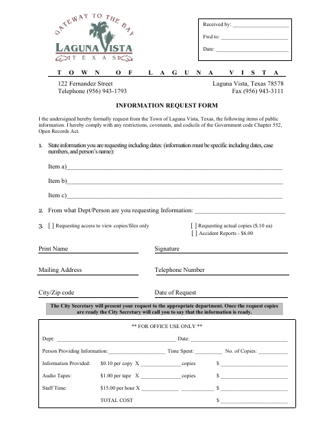 First page of the Information Request Form