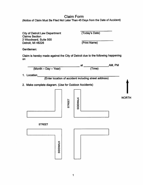 First page of the Claim Form