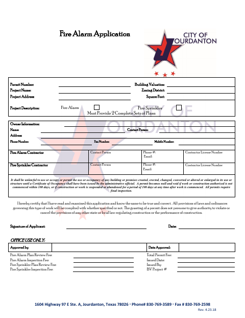 First page of the Fire Alarm Application