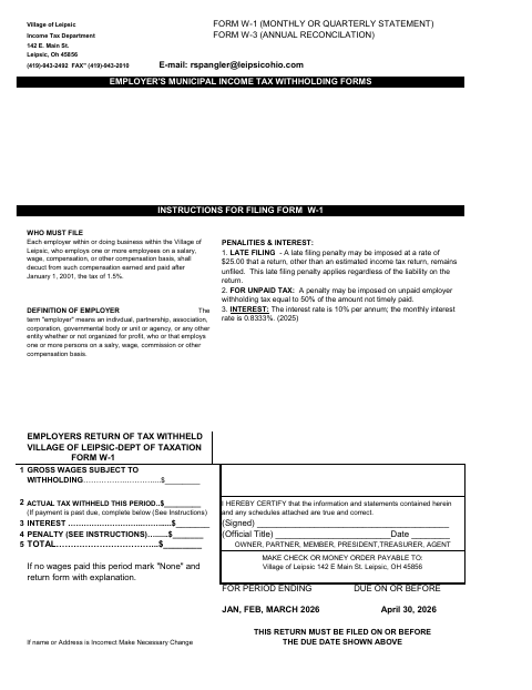 First page of the Employers Return of Tax Withheld