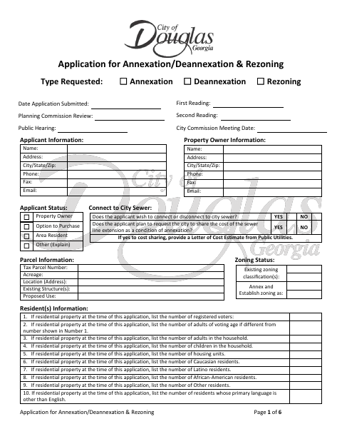 First page of the Application for Annexation, Deannexation, and Rezoning