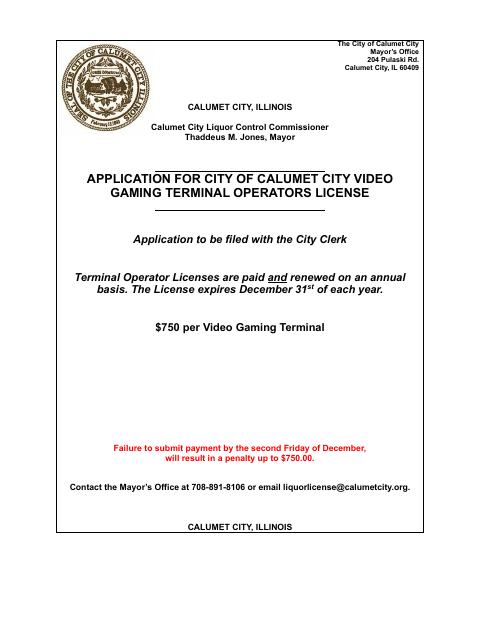 First page of the Video Gaming Terminal Operator License Application