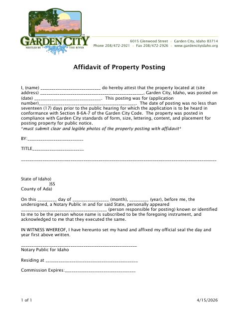 First page of the Affidavit of Property Posting