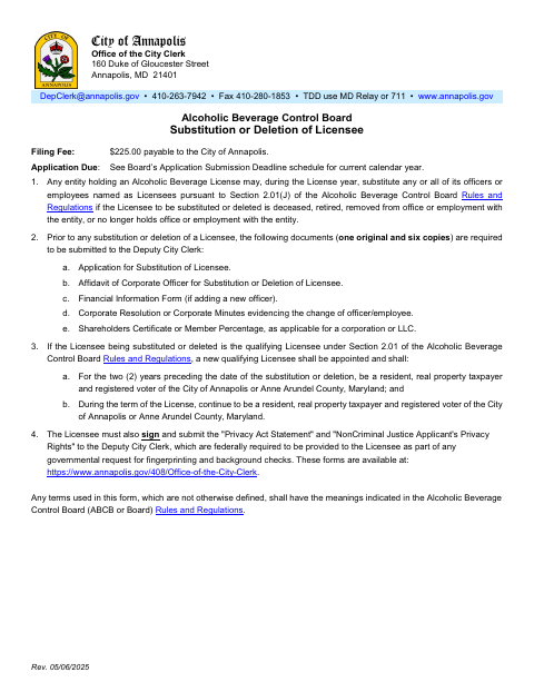 First page of the Substitution or Deletion of Licensee